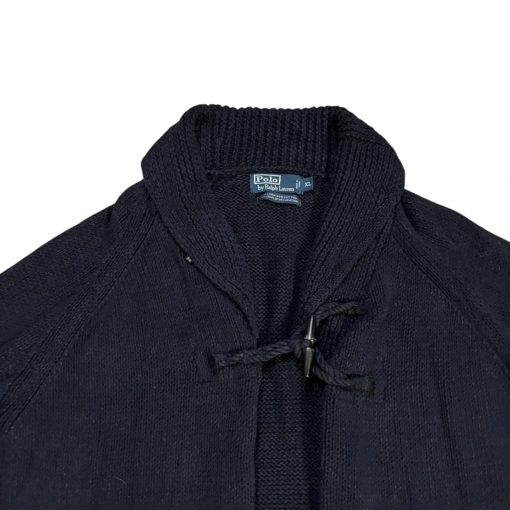 Polo Ralph Lauren Navy Blue Linen Cotton‎ Toggle Shawl Fisherman Cardigan XL